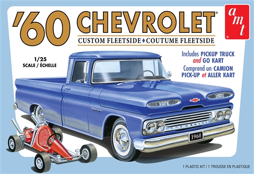 AMT 1960 Chevy Custom Fleetside Pickup w/Go Kart 1:25 Scale Model