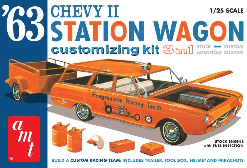 AMT 1963 CHEVY II STATION WAGON W/TRAILER 1:25 SCALE MODEL KIT