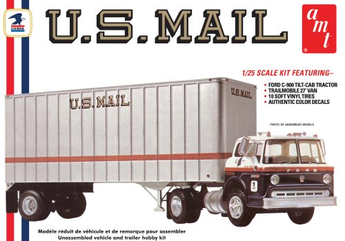 AMT FORD C600 US MAIL TRUCK W/USPS TRAILER 1:25 SCALE MODEL KIT