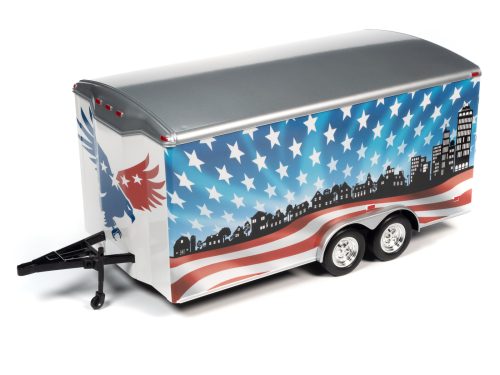 AMERICAN MUSCLE ENCLOSED TRAILER (PATRIOTIC BRAVE & BOLD) 1:18 SCALE DIECAST