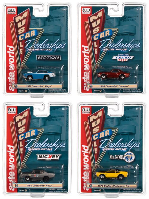 AUTO WORLD THUNDERJET MUSCLE CAR DEALERSHIPS HO SCALE SLOT CAR SET A