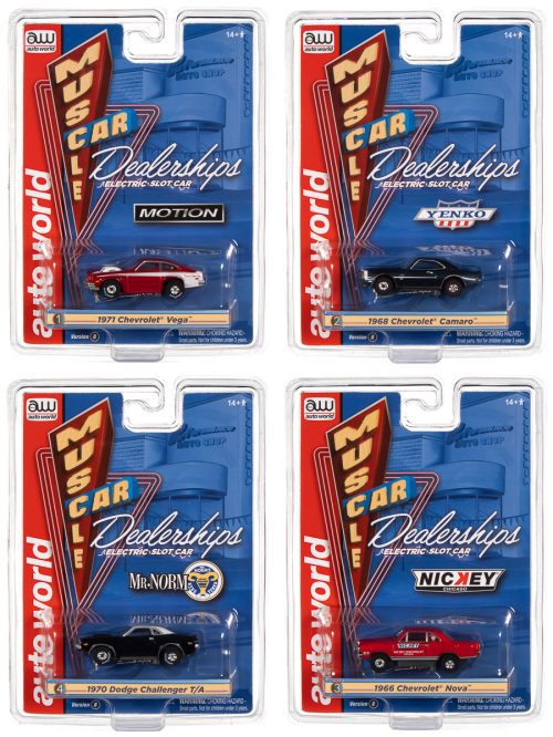 AUTO WORLD THUNDERJET MUSCLE CAR DEALERSHIPS HO SCALE SLOT CAR SET B