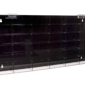 AUTO WORLD 36 CAR ACRYLIC DISPLAY CASE WITH DOOR CLEAR W/ BLACK BACK 1:64 SCALE