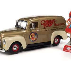 AUTO WORLD 1951 GMC DELIVERY TRUCK MILLER HIGH LIFE W/RESIN MILLER GIRL FIGURE 1:25 SCALE DIECAST