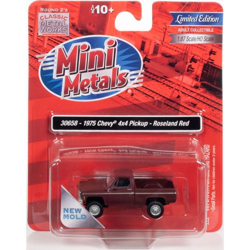 CLASSIC METAL WORKS 1975 CHEVY PICKUP 4X4 (ROSELAND RED) 1:87 HO SCALE