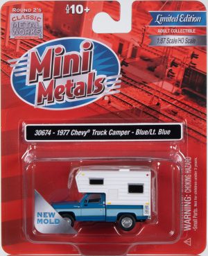 Classic Metal Works 1977 Chevy Fleetside Camper Pickup (Bright Blue Poly & Light Blue) 1:87 HO Scale