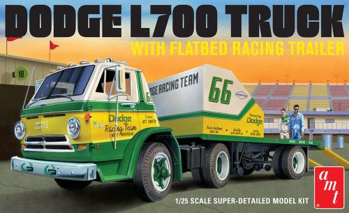 AMT 1966 Dodge L700 Truck w/Flatbed Racing Trailer 1:25 Scale Model Kit