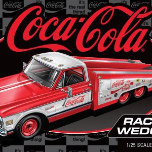 AMT 1972 Chevy Racer's Wedge Pickup Coke 1:25 Scale Model Kit All parts are included to build this exciting kit one of TWO ways: A beautiful factory stock replica of the 1972 Chevy Cheyenne pickup, or the car-hauling Racer’s Wedge ramp truck! The Racer’s Wedge options include rear side view mirrors, open wheels, optional roof lights, a detailed interior, functional wedge doors, a custom 350 V8 engine, and display accessories. The Stock options include a super detailed pickup bed, optional tonneau cover, chrome side mirrors, stock wheels, pad printed tires, a detailed interior, a stock 350 V8 engine, and an optional chrome mirror. It also features a huge decal sheet with plenty of authentic Coca-Cola graphics to decorate the finished model and ALL NEW Coca-Cola packaging! FEATURES: 1:25 scale, skill level 2, paint & glue required 148 parts Molded in white, clear, transparent red, and some chrome-plated parts Black vinyl tires Metal axle Built size: 9 inches long Ages 13+